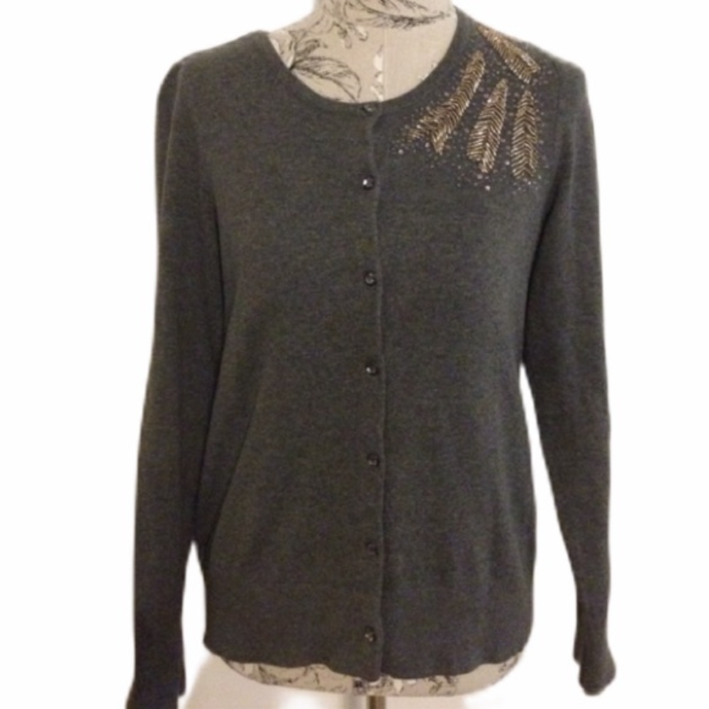 Christopher & Banks Gray Embellished Sweat…